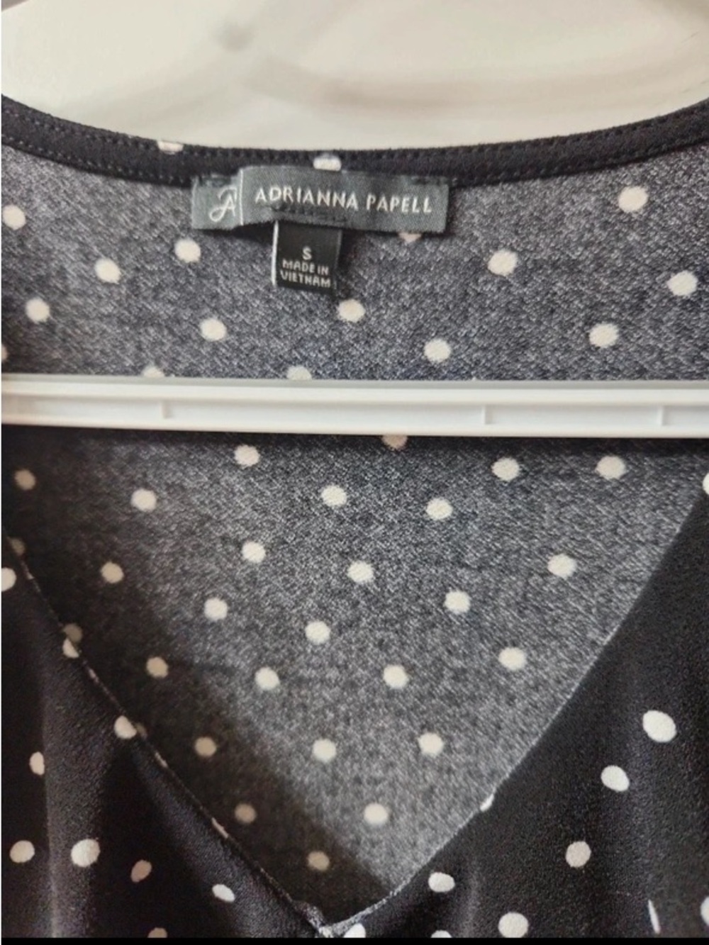 Adrianna Papell Black Polka Dot Ruffle V-Neck Blouse - Picture 2 of 5